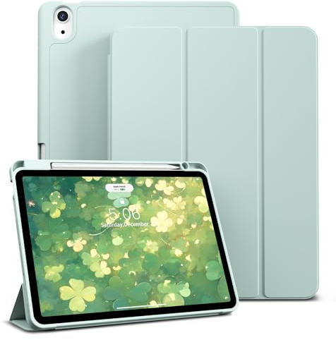 KVTVOU Coque pour iPad Air 11 Pouces 2025 M3 / 2024 M2, iPad Air 10,9 Pouces 2022/2020 (5e/4e génération), étui Souple Antichoc en TPU avec Porte-Crayon, Réveil/Sommeil Auto, Vert