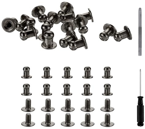 sourcing map 30 Sets Round Head Button Studs Screw 5mm Alloy Leather Rivets with Hollow Punch Screwdriver for Repair and Decorate Fabric Clothing Shoes Bags DIY, Black