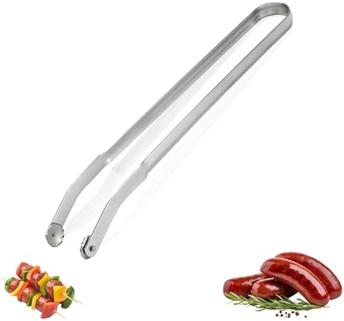 BBQ Würstchen Wendezange, Grillzange Drehbar, 38cm Wurst Grillzange Edelstahl mit Rädchen, zum Wenden von, Steak, Fleisch und Gemüse, Kochzange zum Grillen (1pc)