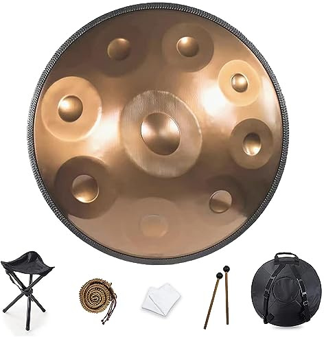 Handpan Drum 22 Zoll in D-Moll 432 Hz mit Stand & Tasche - Stahlhandtrommel für Klangheilung und Meditation - inklusive 2 Handpan Schlägel