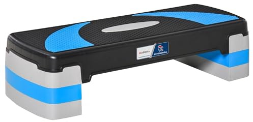HOMCOM Stepper Fitness Aerobic - Aosom.fr x FFHandball - hauteur réglable 10/15/20 cm surface antiderapante en plastique 80 x 31 x 20 cm noir et bleu