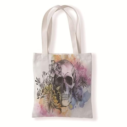 Homeyang Jutebeutel Pink Orange Schädel Stoffbeutel Canvas Wiederverwendbare Beuteltasche Damen Kinder Büchertasche Einkaufsbeutel mit Henkeln Stofftasche Waschbar Tote Bag 33x37 cm