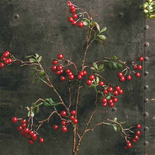 Künstliche Rote Beeren Hagebutten Deko Zweige Herbst Kunstblumen Weihnachten Beerenzweig Weihnachtszweige Hagebuttenzweig Herbstzweige Herbst Blumen Künstlich Stechpalme für Bodenvase(Red,4Pcs)