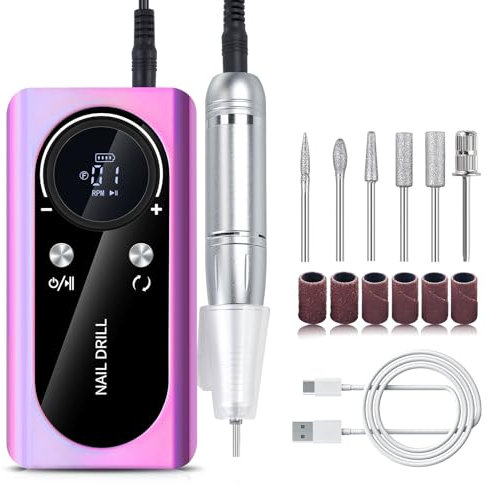 Boyuan Ponceuse Pour Ongles Professionnelle 45000 RPM Lime a Ongle Electrique Portable Rechargeable Avec Affichage LCD Et Embouts Ponçage Pour Pédicure Manucure Pour Salon/Maison