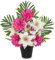 Oairse Artificial Cemetery Flowers in Pot Funeral Flowers Arrangements 48cm Silk Dark Pink & White Potted Lily Dahlia Memorial Flower for Grave Cemetery Headstones Outdoor Decoration