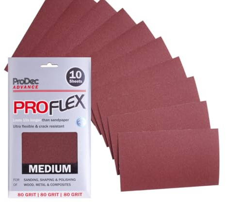 ProDec Advance 10 Sheets ProFlex Ultra Flexible Crack Resistant 230x140mm | Medium Grade 80 Grit Aluminium Oxide Abrasive Sanding Paper for Sanding Wood, Paint, Plaster, Filler, Metal & More, 9 x 5.5
