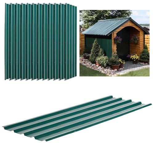 Outsunny Lot de 12 Panneaux en Acier Galvanisé 129x45cm Vert | Bac Acier, Bardage Extérieur, Résistant aux Intempéries