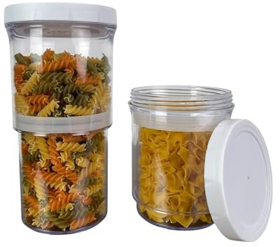 Hasnel Botes de Cocina 2 Piezas libre BPA – Tarros Plegables de 1000ml a 500ml – Herméticos con Extracción de Aire para Mejor Conservación – Tupers para Pasta y Legumbres – Organización y Almacenaje