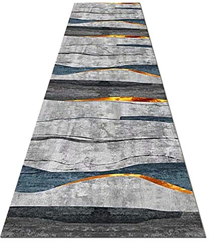 Alfombra de pasillo extra larga, antideslizante, lavable, para pasillo, entrada, color gris, azul y dorado, ideal para pasillo, cocina, escalera, pasillo, entrada, 80 x 400 cm
