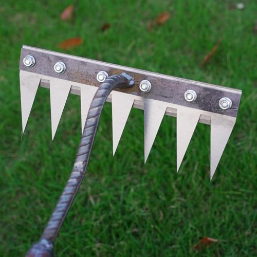 Pessrrtewg Râteau de désherbage de jardin en acier au carbone 5/6/7/8 dents, râteau de jardin en métal robuste, outils de désherbage à main, râteau en fer pour jardinage et désherbage, râteau de