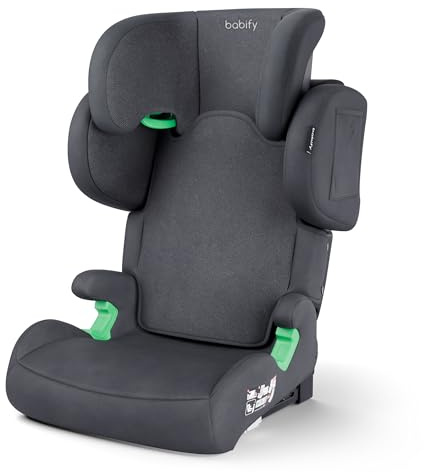 Babify FlexiFit Premium Silla de Coche para Bebés ISOFIX - para Niños 3-12 Años (15-36 kg), ECE R129, Reposacabezas 11 Posiciones, Respaldo Ajustable, Laterales Extensibles, Diseño Plegable, Gris
