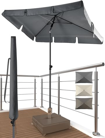 4smile Sonnenschirm Balkon 200x125 cm mit Schirmhülle, Anthrazit - UV50+ Sonnenschirm rechteckig knickbar höhenverstellbar, Sommer Schirm für Sonnenschutz Balkon als Ersatz für Ampelschirm