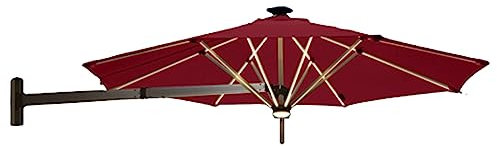Outdoor Patio Umbrella With LED Lights Solar Powered Wall Mounted Aluminum Alloy Cantilever Parasol Stretchable Sun Shelter