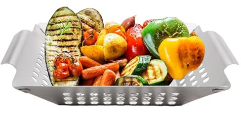 30,5 cm / 20,3 cm Grillkörbe für Outdoor-Grill mit Loch, robuster Edelstahl-Gemüse-Grillkorb, BBQ-Gemüse-Grillkorb (klein)