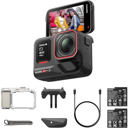 Insta360 Ace Pro 2 Pack Xplorer Argent, Caméra d'action 8K, Double Batterie | Camera moto, objectif Leica, appareil photo capteur 1/1,3, HDR 4K, audio pro, étanche, pour vlog, moto, sport, voyage, ski