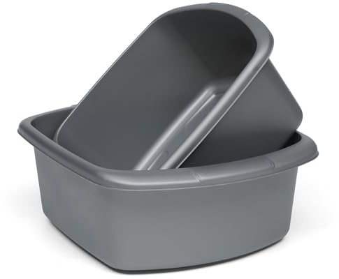 Winsome Set of 2 Washing Up Bowl Large & Small for Sink | Plastic Sink Bowls | Wash Up Basin Bowl for Kitchen Sinks (Grey, 7 & 9 Ltr Rectangular)