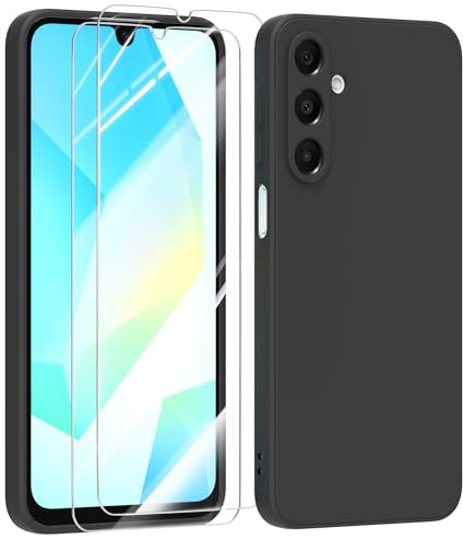 MIKULLE Case for Samsung Galaxy A17 5G / 4G with 2 Tempered Glass Screen Protector,Flexible Soft Silicone tpu Bumper Anti-Scratch Protective Shockproof Phone Cover (Black)
