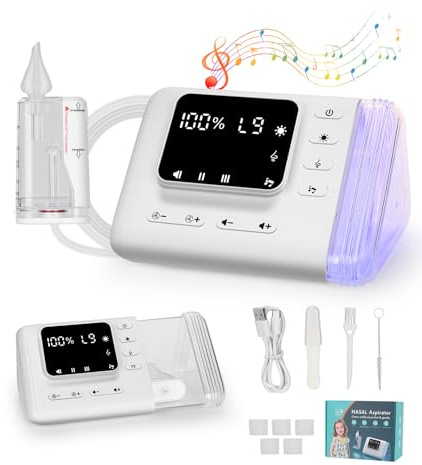 PAHTTO Aspirateur nasal électrique pour bébés, avec 9 niveaux d'aspiration réglables, éclairage et musique, aspirateur de sécrétions nasales, soulagement, fluidifiant pour nez bouché