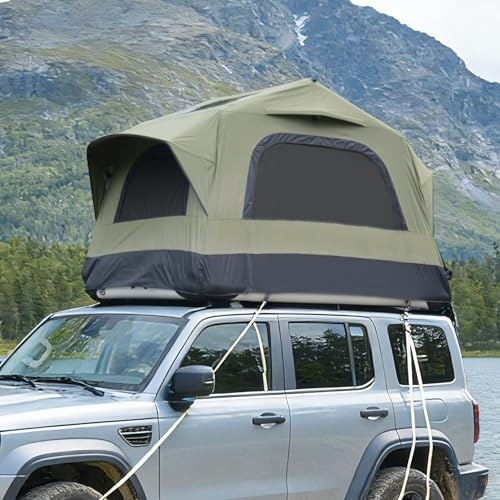 VILLESTON Aufblasbares Dachzelt für Auto und Truck,2 Personen Dachzelt aus Wasserdichtem 300D Gewebe,Winddichtes Design für Outdoor Abenteuer,Armeegrün