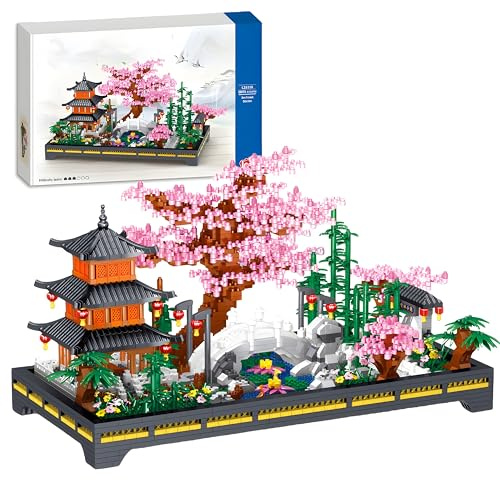 Unativer Japanese Zen Garden Building Blocks Set, 2805 PCS Mini Brick Cherry Blossom Pavilion Bridge Architectural Model for Desktop Display, DIY Creative Construction Kit, Creative Gift for Adults