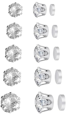 IBXWMNG Confezione da 10 Orecchini Magnetici Donna e Uomo Zircone Lucido Orecchino Magnetico Uomo Senza Buco Eleganti Clip per Orecchie 4mm-8mm Accessori di Moda Regalo