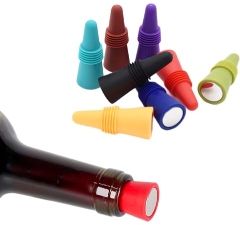 HTTDSLF 8 Pezzi Tappi per Bottiglie di Vino in Silicone, Sigillatore Riutilizzabile per Vino, Birra, Champagne e Bevande Alcoliche