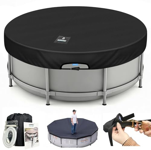 SIHAIAN Rundpoolabdeckung, Solar Poolabdeckung mit automatischem Abfluss für Aufstellpools 367 cm Schwarz