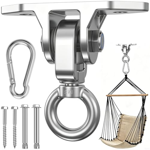 Morzejar Gancho giratorio de 360°, soporte de techo para carga pesada, capacidad de carga de 450 kg, acero inoxidable 304, para hamaca, columpio, saco de boxeo, eslinga de yoga, toldo (plata)