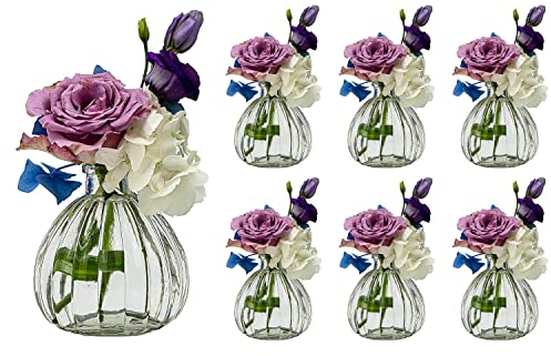 casavetro 6 Stück Kleine Vase Blumen Tisch-Vase Dekoration Hochzeit Party Deko Set Flasche Glas klar (6 Stück Kürbis o.k.)