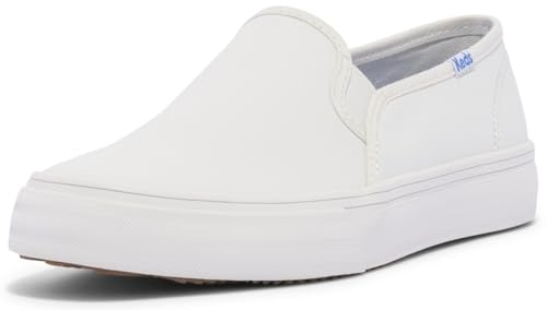 Keds Double Decker Slip on, Sneaker Womens, White Canvas, 8 Medium