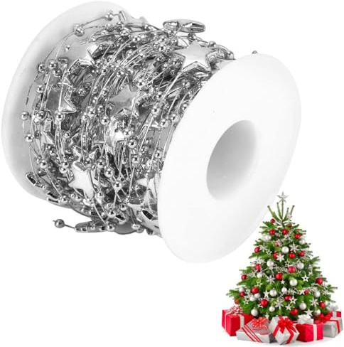 10 Meter/Rolle Perlenrolle, ABS Perlenkette Fünfzackiger Stern Dekorative Schnur DIY Hochzeit Dekoration (Silber)