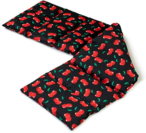 Saco térmico con huesos de ceresas compartimentado en 8, 75x20cm - Almohada térmica para microondas - Calor y frío - Cojín térmico con semillas (color: cherry-black)