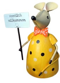 Gwenys Haus Gartenfigur Zaunhocker Maus Willkommen