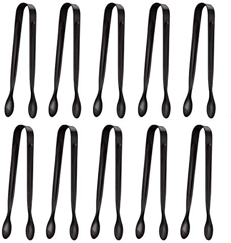 10er Pack kleine Eiszange Zuckerzange, Edelstahl Mini Servier Vorspeisen Zange für Party Kaffee Tee Wein Bar Küche (Black)