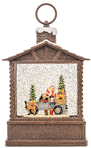 RAZ Imports 2021 Holiday Water Lanterns 10 Elves in Truck Lighted Water Log Cabin