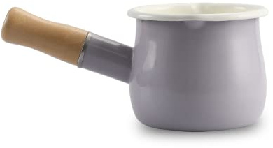 FARCADY 0.6qt Mini Enamel Milk Pot Insulated Wooden Handle 2 Pour Spouts Small Food Warmer Cute Saucepan(D015,Purple)