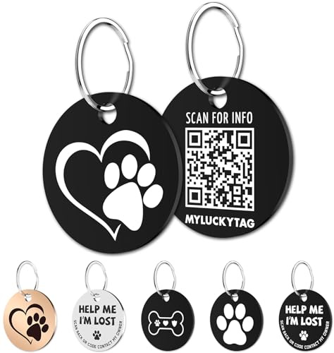 MYLUCKYTAG Erkennungsmarken aus Edelstahl mit QR-Code – Scannen Sie QR für sofortige Haustierstandort-Benachrichtigung, E-Mail