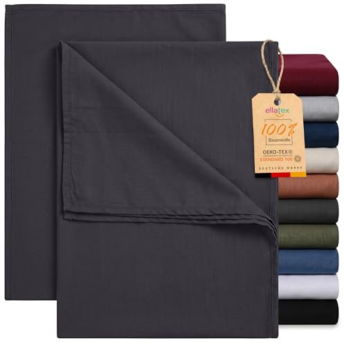EllaTex 2er Pack Renforcé Bettlaken 140x200 – 2 Baumwolle Leintücher ohne Gummizug, weich & atmungsaktiv, Farbe: Anthrazit-Grau