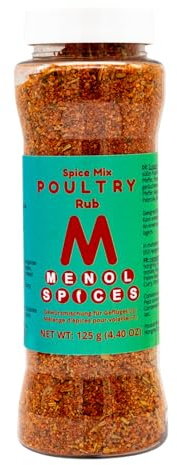 Menol Spices Chicken, Poultry Spice Rub 125g, -20% Salt, Chicken seasoning, Roast chicken seasonings, Chicken rub, Mixed spice, Seasoning salt, Chicken salt, Gourmet spice, Non GMO, Natural seasoning