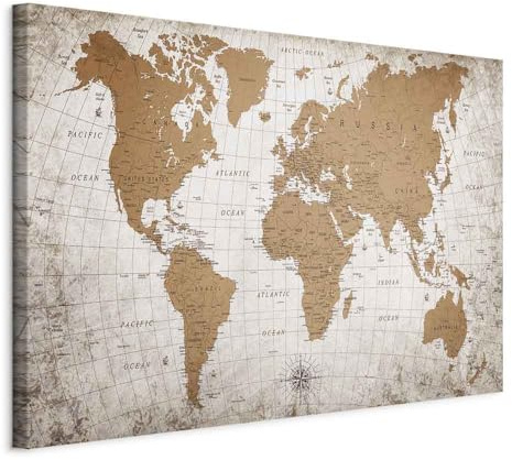 artgeist Acoustic Canvas Wall Art Print World Map 35x24 in - 1pcs Picture with Acoustic Foam Sound Print Artwork Room Acoustics Soundproofing Abstract World Map Vintage Continents k-C-10001-b-a