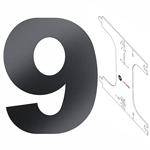 Cleverry Hausnummer, 20cm hohe anthrazit RAL 7016 pulverbeschichtete Zahlen aus Metall, Hausnummerntafel inkl. PVC-Schablone - massive Stahlplatte - einfaches montieren der Metallzahlen - Ziffer 9
