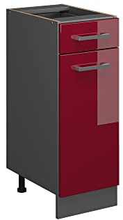 Vicco Kitchen base cabinet Raul, Red high gloss, 30 cm without worktop