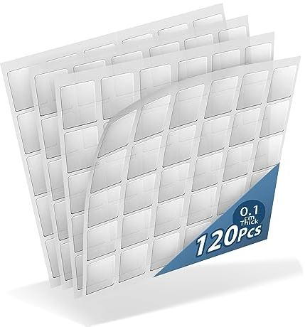 Kuchoow Adhesivo Doble Cara Extrafuerte, Pad Adhesivo sin Rastro, 120 Piezas, Transparente, Reutilizable, Lavable, Cinta Doble Cara (25 * 25 * 1 mm)