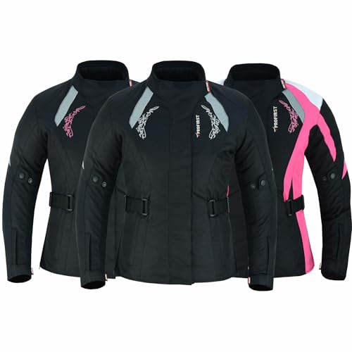 PROFIRST Men’s Motorcycle Jacket with CE Armour – Waterproof All-Season Motorbike Riding Jacket, Windproof Protective Biker Gear (UK, Alpha, XL, Regular, Regular, Black With Silver Flower)