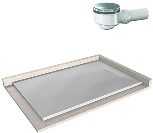 BERNSTEIN Duschtasse 90x140 cm Beton-Optik matt Flache Bauhöhe, Duschwanne der GT-SERIE aus SMC, Rechteckiges Duschbecken mit Gefälle, SMC -Duschwanne Komplett mit Dallmer Ablauf Orio