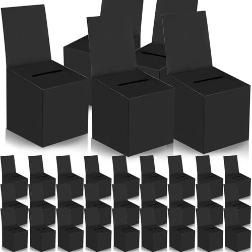 30 Pack Raffle Boxes Ballot Box Suggestion Box with Slot, 6 x 6 x 6 Inch Cardboard Raffle Boxes with Slot for Ticket and Removable Header for Collecting Business Card Voting Contest (30, Black)