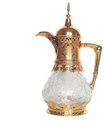 BEZAX Marokkanische Teekanne 1,6 l, Teekanne aus Messing, mit integriertem Filter, traditionelles Modell, arabische Kanne, Teebereiter, Teewärmer, Gold