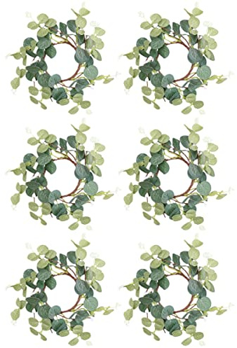 Angoily 6 Stücke Osterkerze Ringe Künstliche Grün Kranz Eukalyptusblätter Kranz Kerzenring Dekorative Grün Kerzenhalter Für Ostern Tischdekoration 8 cm