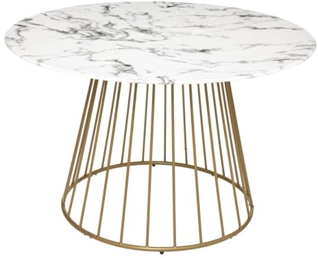 Mesa de comedor Rayo, tapa de cristal templado efecto mármol, blanco D120 cm