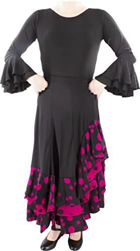Gojoy shop- Falda Profesional de Lunares para Baile Danza Flamenco o Sevillanas para Mujer con 3 Volantes